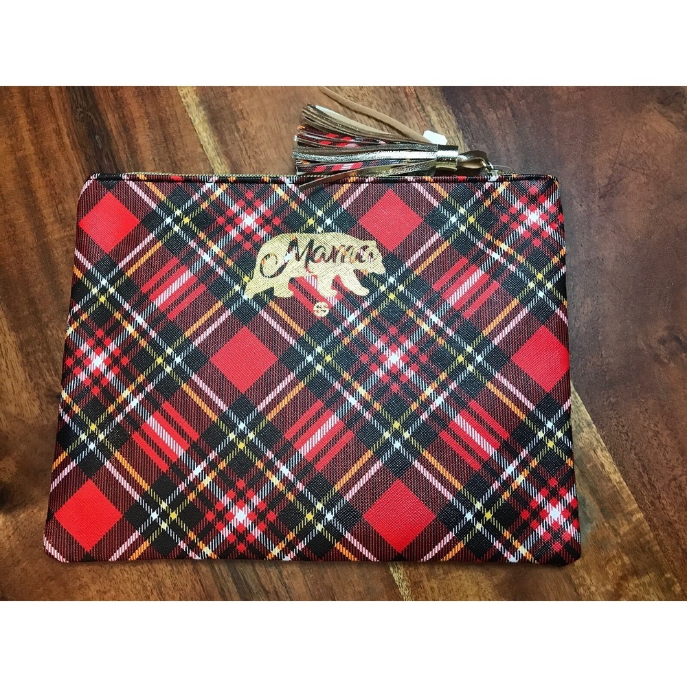 Simply Southern Cosmetic Brush Bag Mama Bear Red & Black NWT